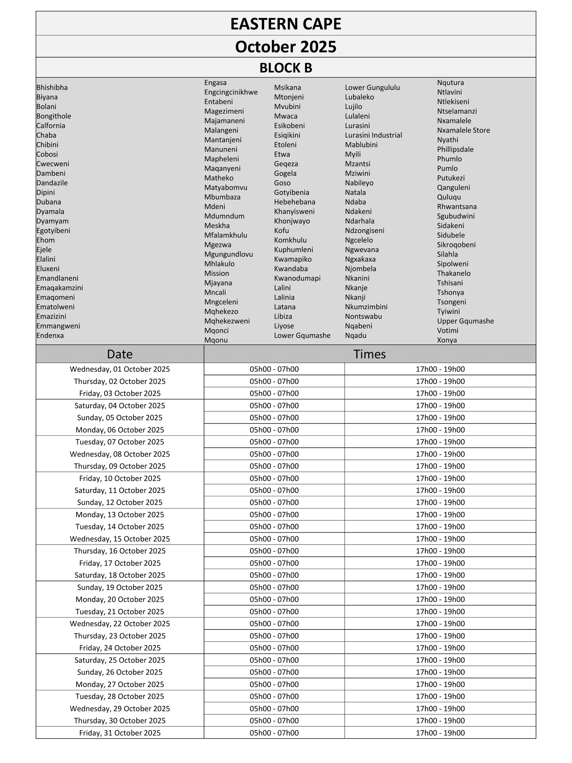 Eastern Cape Load Reduction Schedule page 2